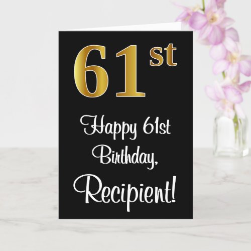 61st Birthday  Elegant Luxurious Faux Gold Look  Card