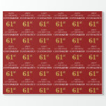 [ Thumbnail: 61st Birthday: Elegant, Red, Faux Gold Look Wrapping Paper ]