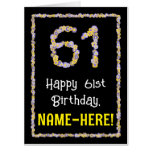 [ Thumbnail: 61st Birthday: Floral Flowers Number “61” + Name Card ]