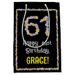 [ Thumbnail: 61st Birthday: Floral Flowers Number, Custom Name Gift Bag ]