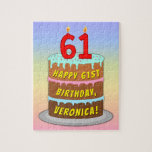 [ Thumbnail: 61st Birthday: Fun Cake and Candles + Custom Name Jigsaw Puzzle ]