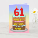 [ Thumbnail: 61st Birthday — Fun Cake & Candles, W/ Custom Name Card ]