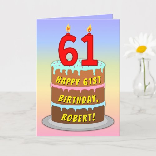 61st Birthday  Fun Cake  Candles w Custom Name Card