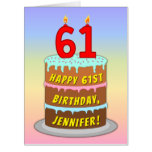 [ Thumbnail: 61st Birthday: Fun Cake & Candles, W/ Custom Name Card ]