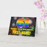 [ Thumbnail: 61st Birthday: Fun, Colorful Celebratory Fireworks Card ]
