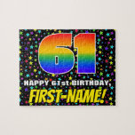 [ Thumbnail: 61st Birthday — Fun, Colorful Star Field Pattern Jigsaw Puzzle ]