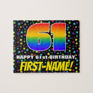 61st Birthday — Fun, Colorful Star Field Pattern Jigsaw Puzzle