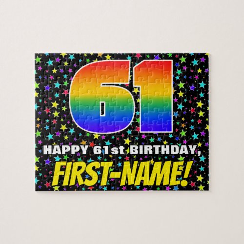 61st Birthday  Fun Colorful Star Field Pattern Jigsaw Puzzle