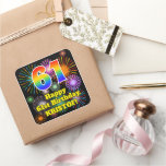 [ Thumbnail: 61st Birthday: Fun Fireworks Look, Rainbow # 61 Sticker ]