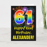 [ Thumbnail: 61st Birthday: Fun Fireworks Pattern + Rainbow 61 Card ]