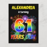 [ Thumbnail: 61st Birthday - Fun Fireworks, Rainbow Look "61" Postcard ]