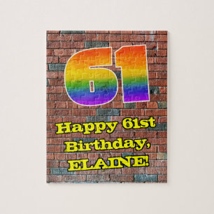 61st Birthday: Fun Graffiti-Inspired Rainbow 61 Jigsaw Puzzle