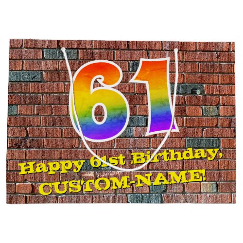 61st Birthday Fun Graffiti_Inspired Rainbow  61 Large Gift Bag