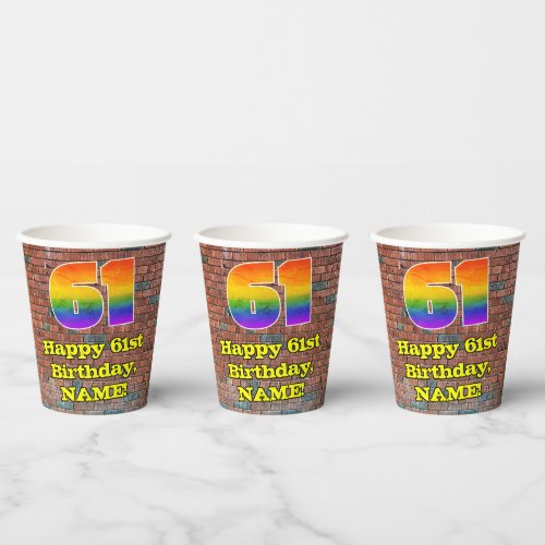 61st Birthday Fun Graffiti_Inspired Rainbow 61 Paper Cups