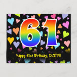 [ Thumbnail: 61st Birthday: Fun Hearts Pattern, Rainbow 61 Postcard ]