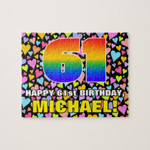 61st Birthday — Fun, Loving Heart Shapes + “61” Jigsaw Puzzle