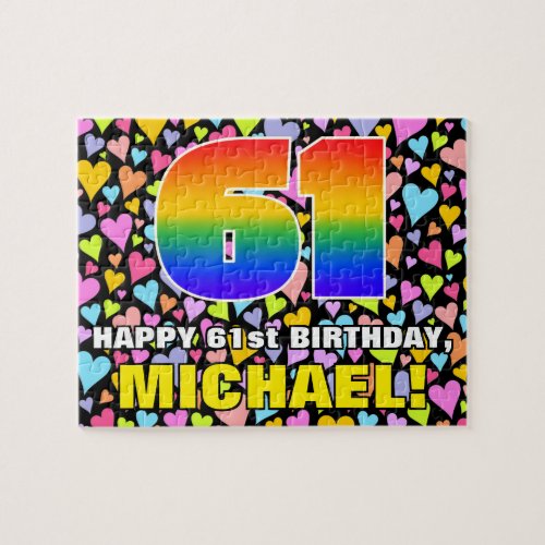 61st Birthday  Fun Loving Heart Shapes  61 Jigsaw Puzzle