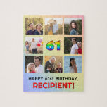 [ Thumbnail: 61st Birthday: Fun Rainbow #, Custom Name & Photos Jigsaw Puzzle ]