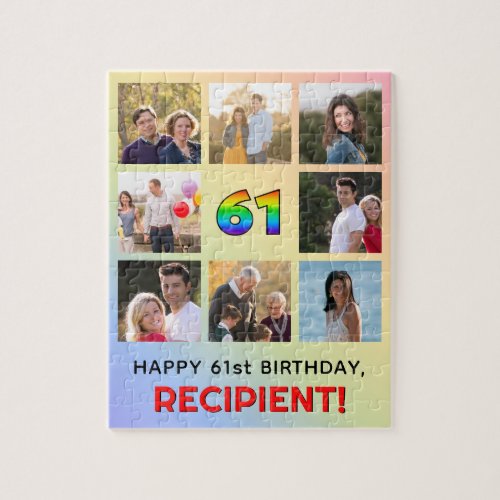 61st Birthday Fun Rainbow  Custom Name  Photos Jigsaw Puzzle