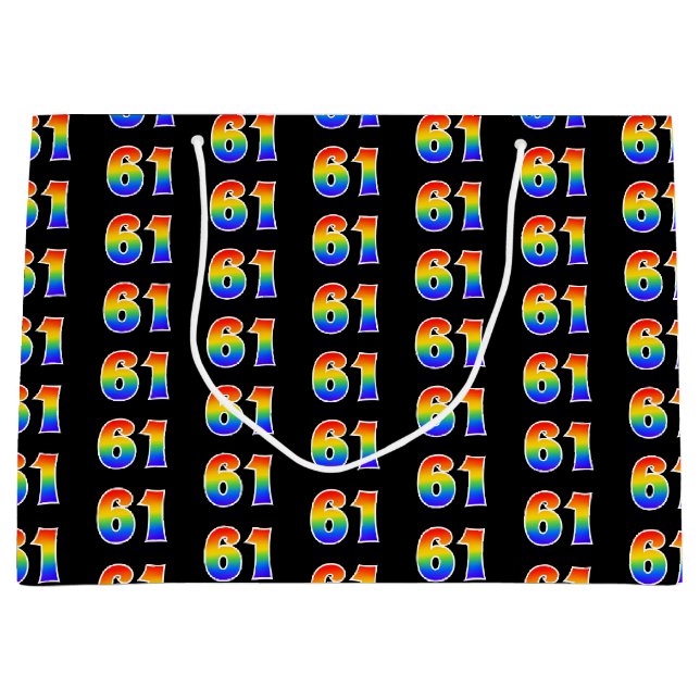 61st Birthday: Fun Rainbow Event Number 61 Pattern Large Gift Bag (Front)