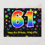 [ Thumbnail: 61st Birthday: Fun Stars Pattern, Rainbow 61, Name Postcard ]