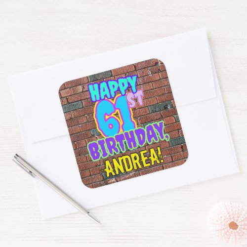 61st Birthday  Fun Urban Graffiti Inspired Look Square Sticker