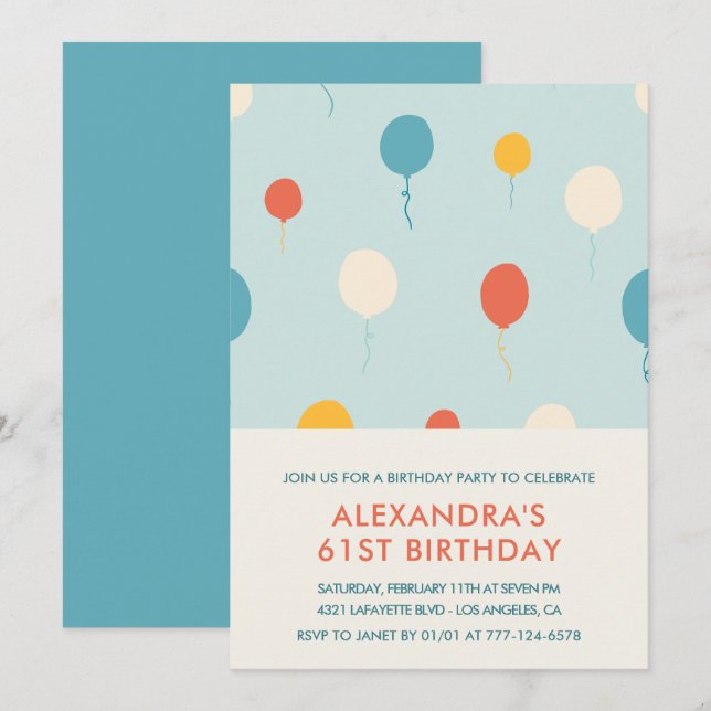 61st birthday invitations Balloons Modern (Front/Back)