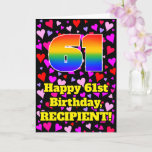 [ Thumbnail: 61st Birthday: Loving Hearts Pattern, Rainbow # 61 Card ]