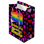 [ Thumbnail: 61st Birthday: Loving Hearts Pattern, Rainbow # 61 Gift Bag ]