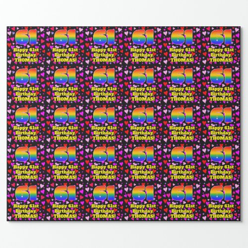 61st Birthday Loving Hearts Pattern Rainbow  61 Wrapping Paper