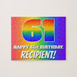 [ Thumbnail: 61st Birthday — Multicolored Rainbow Pattern “61” Jigsaw Puzzle ]