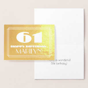 61st Birthday: Name + Art Deco Inspired Look "61" Foil Card