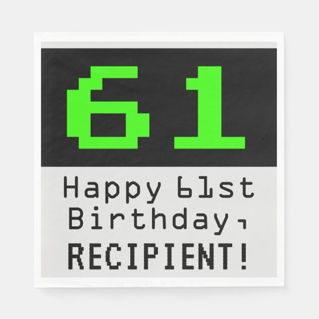 61st Birthday - Nerdy / Geeky Style "61" & Name Napkins (Front)