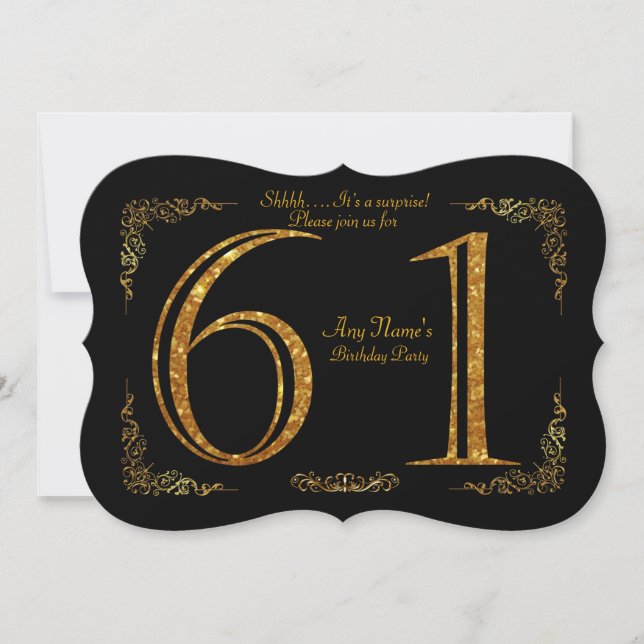 61st,Birthday party 61st,great Gatsby,black & gold Invitation (Front)