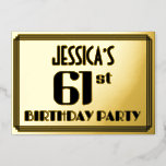 [ Thumbnail: 61st Birthday Party: Art Deco Look “61” and Name Invitation ]