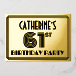 [ Thumbnail: 61st Birthday Party — Art Deco Style “61” & Name Invitation ]