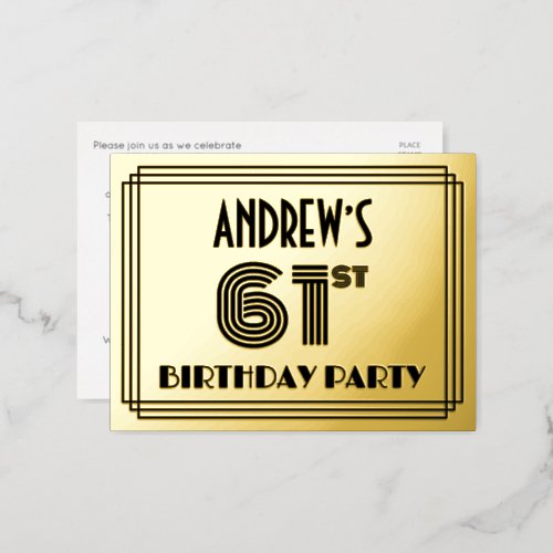 61st Birthday Party  Art Deco Style 61  Name Foil Invitation Postcard
