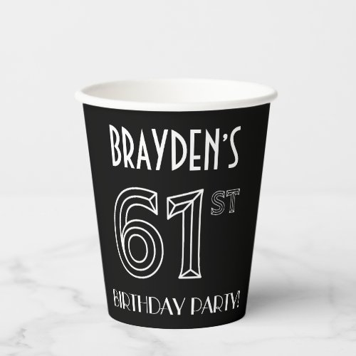 61st Birthday Party Art Deco Style  Custom Name Paper Cups