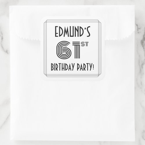 61st Birthday Party Art Deco Style  Custom Name Square Sticker