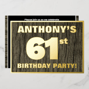 61st Birthday Party: Bold, Faux Wood Grain Pattern Foil Invitation