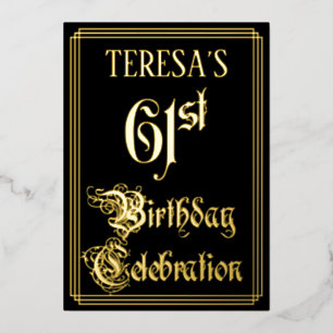 61st Birthday Party — Fancy Script & Custom Name Foil Invitation