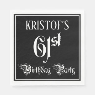 61st Birthday Party — Fancy Script + Custom Name Napkins