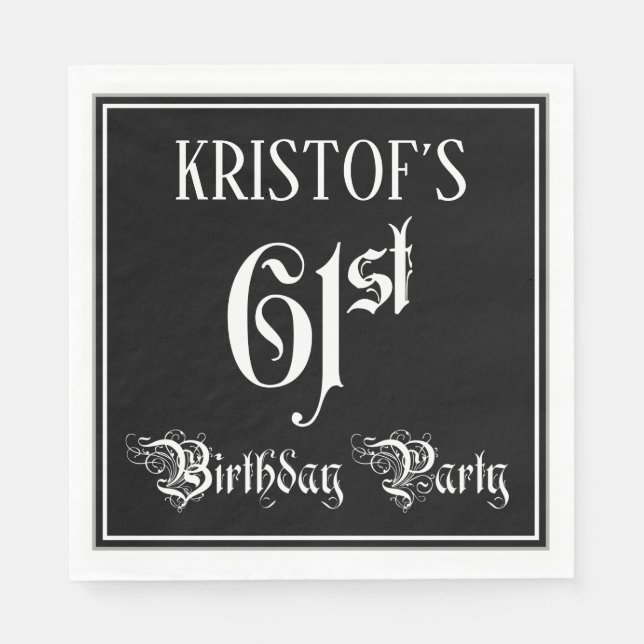 61st Birthday Party — Fancy Script + Custom Name Napkins (Front)