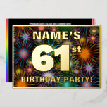 [ Thumbnail: 61st Birthday Party — Fun, Colorful Fireworks Look Invitation ]