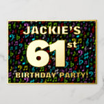 [ Thumbnail: 61st Birthday Party — Fun, Colorful Music Symbols Invitation ]