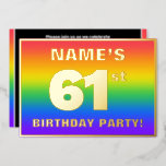 [ Thumbnail: 61st Birthday Party: Fun, Colorful Rainbow Pattern Invitation ]