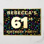 [ Thumbnail: 61st Birthday Party — Fun, Colorful Stars Pattern Invitation ]