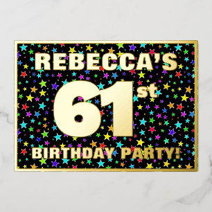 61st Birthday Party — Fun, Colorful Stars Pattern Foil Invitation