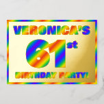 [ Thumbnail: 61st Birthday Party — Fun, Rainbow Spectrum “61” Invitation ]