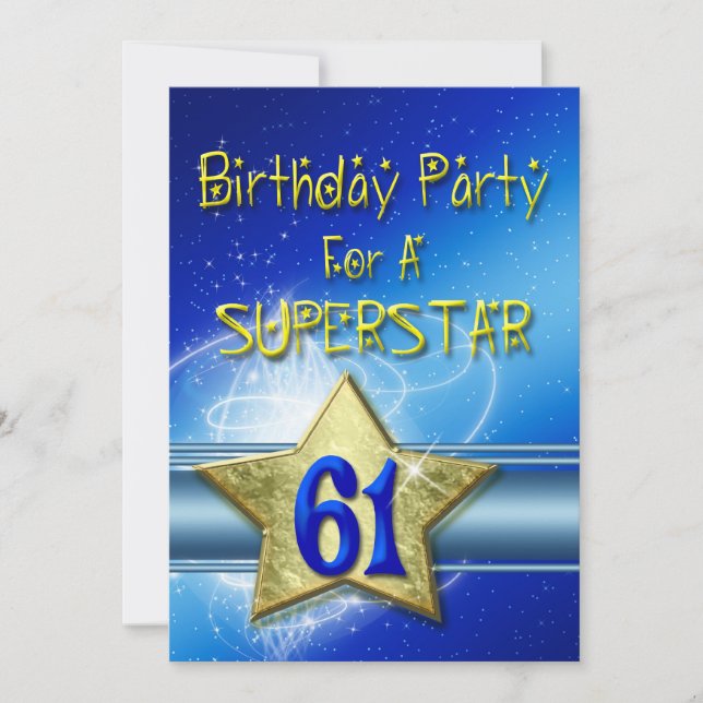 61st Birthday party Invitation for a Superstar. (Front)
